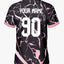 Custom Baby Pink and Black Marble Print V-neck Raglan Sports Jersey | Custom Soccer Jersey By Shopsery image 4