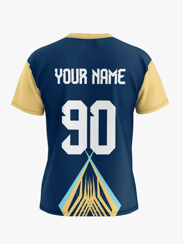 Custom Blue and Yellow Lightning Round Neck Sports Jersey image 4
