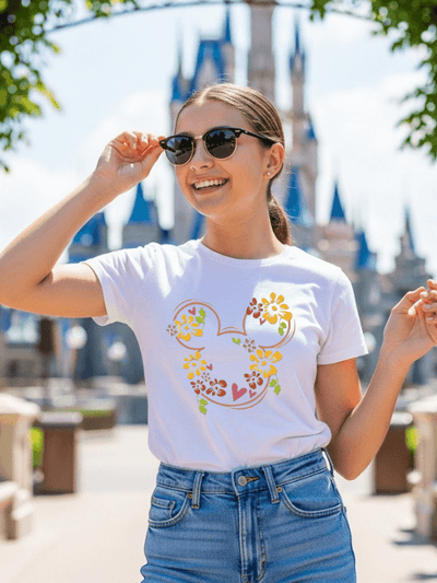 Disneyland Floral Mickey Ears T-Shirt | Disney World Family Vacation Tee | Unisex Graphic Shirt image 0