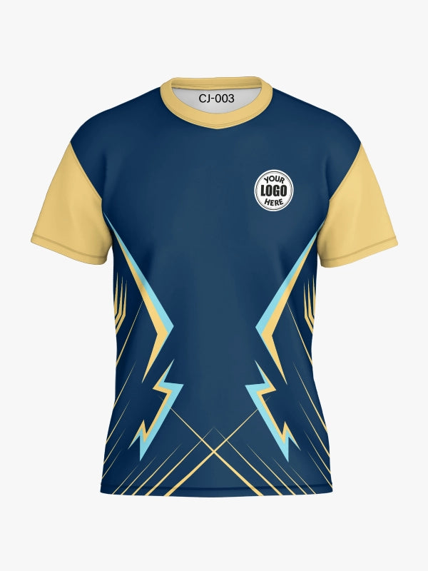 Custom Blue and Yellow Lightning Round Neck Sports Jersey image 3