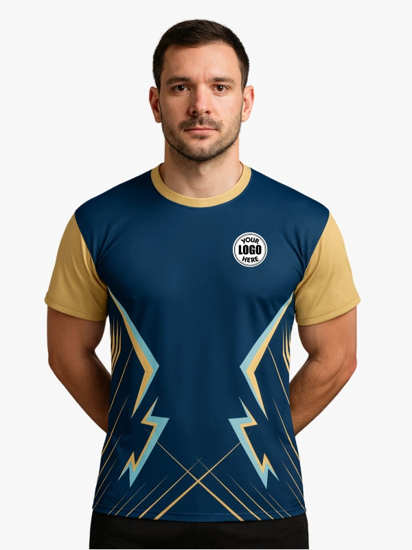 Custom Blue and Yellow Lightning Round Neck Sports Jersey image 1