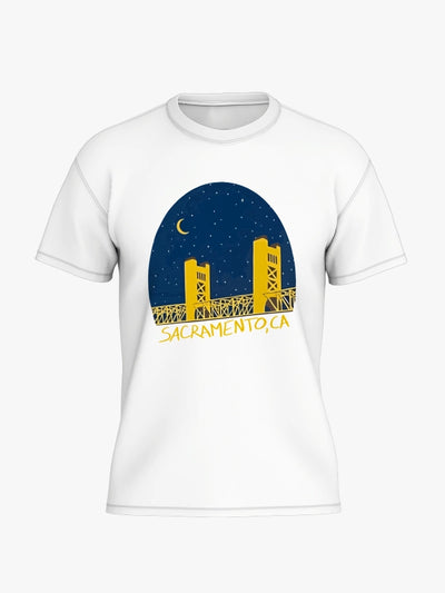 Sacramento Tower Bridge Night Graphic T-shirt (White) image 0