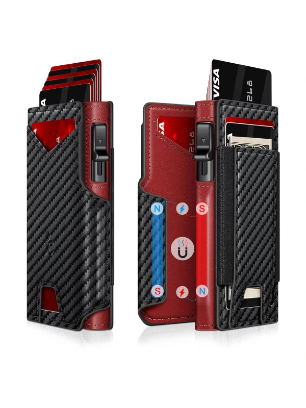 Slim RFID Wallet for Men – Aluminum Card Holder with Pop-Up Eject Mechanism, Magnetic Leather Cover, ID Window & Expandable Cash Slot image 13