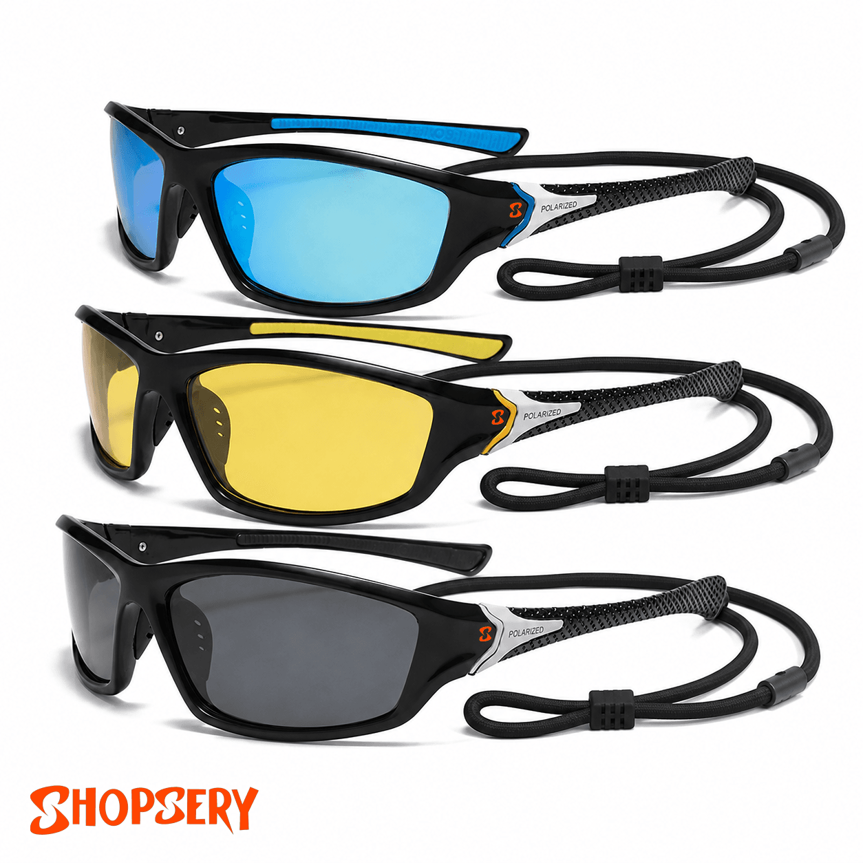 Shopsery Polarized Sports Sunglasses for Men 3 Pack Combo – UV400 Protection | HD Polarized Driving, Fishing &amp; Cycling Sunglasses - Blue+Yellow+Black image