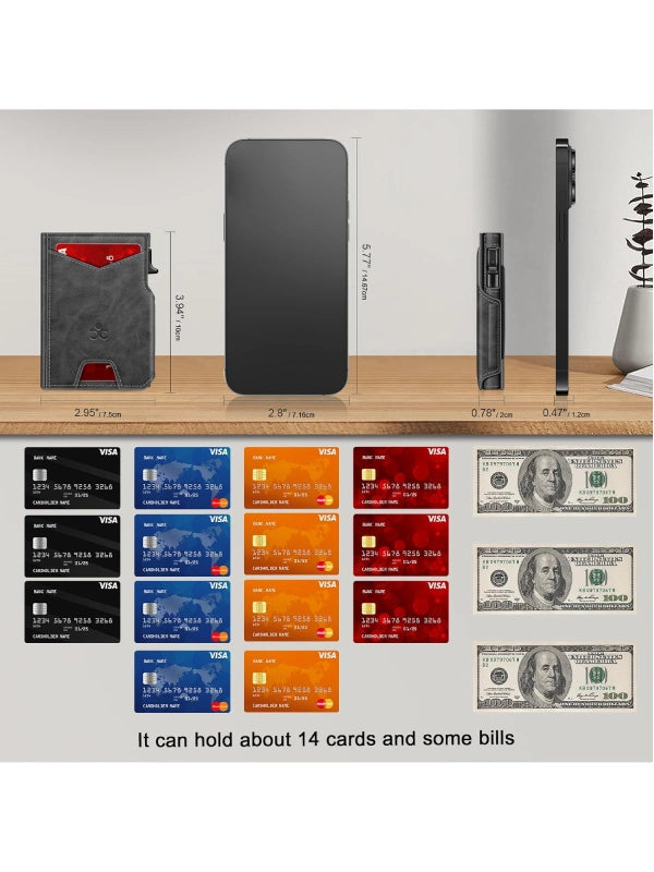 Slim RFID Wallet for Men – Aluminum Card Holder with Pop-Up Eject Mechanism, Magnetic Leather Cover, ID Window & Expandable Cash Slot image 4
