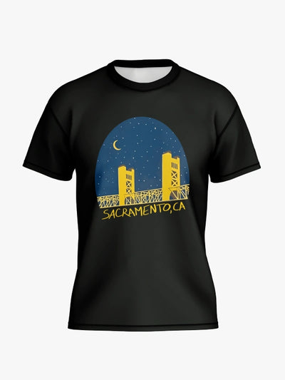 Sacramento Tower Bridge Night Graphic T-shirt (Black) image 0