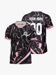 Custom Baby Pink and Black Marble Print V-neck Raglan Sports Jersey | Custom Soccer Jersey By Shopsery image 0