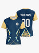 Custom Blue and Yellow Lightning Round Neck Sports Jersey image 0