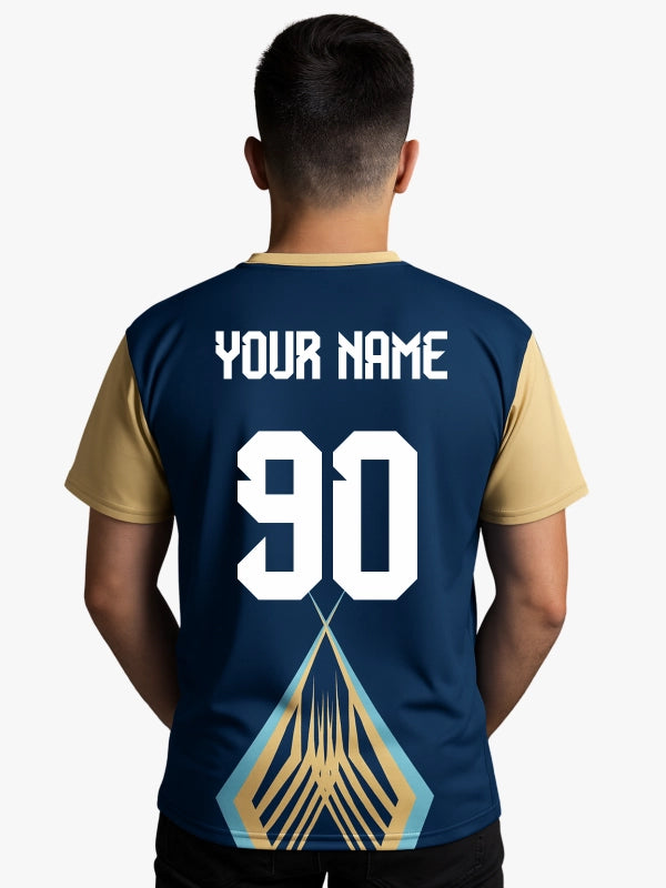 Custom Blue and Yellow Lightning Round Neck Sports Jersey image 2