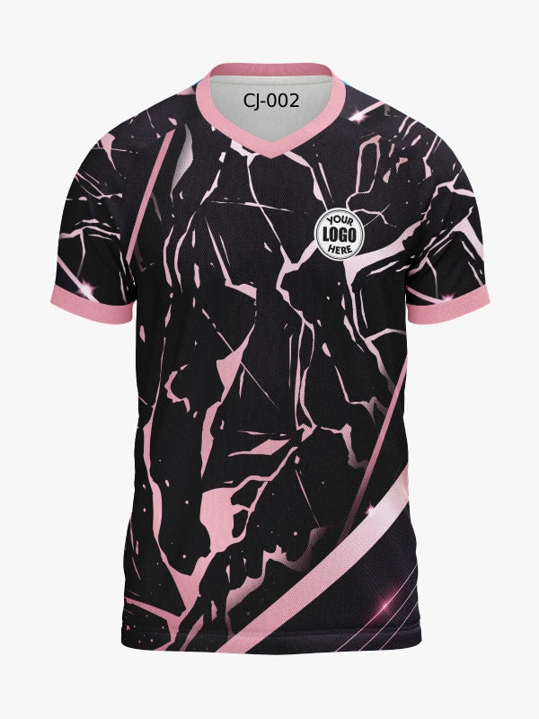 Custom Baby Pink and Black Marble Print V-neck Raglan Sports Jersey | Custom Soccer Jersey By Shopsery image 3