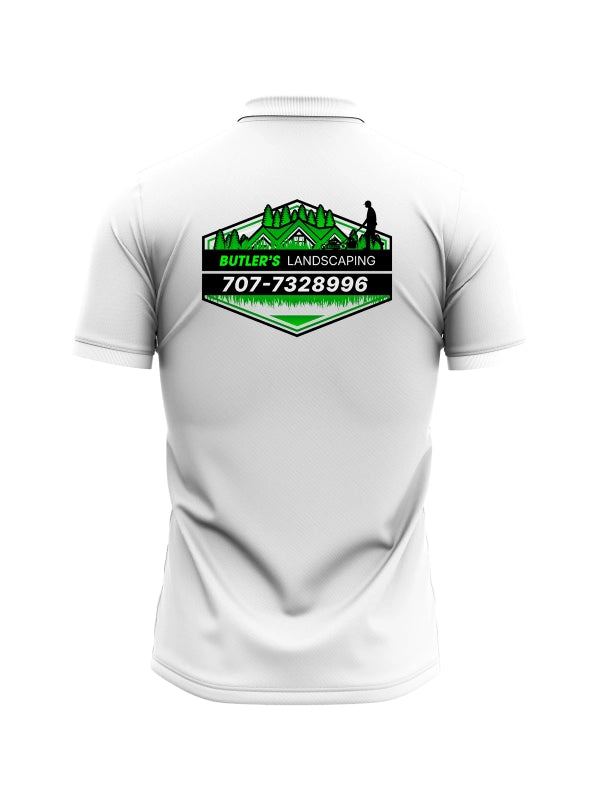 Company Polo Shirts with Logo for Corporate Branding (White) Butler's Landscaping image 1