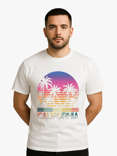 California Retro Palm Sunset Graphic T-shirt (White) image 1