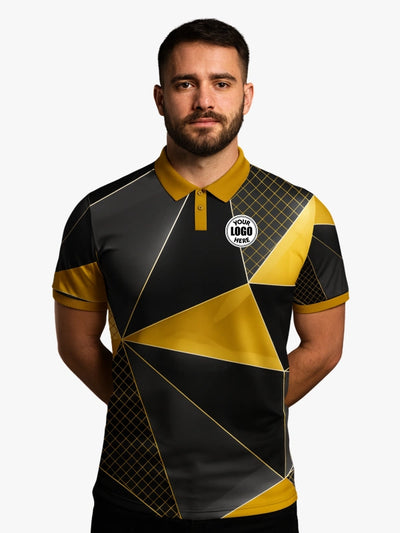 Custom Black and Yellow Geometric Polo Jersey-Custom cricket Jersey by shopsery image 1