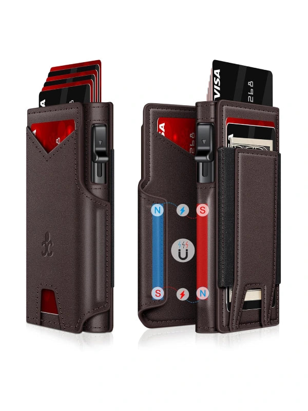 Slim RFID Wallet for Men – Aluminum Card Holder with Pop-Up Eject Mechanism, Magnetic Leather Cover, ID Window & Expandable Cash Slot image 7