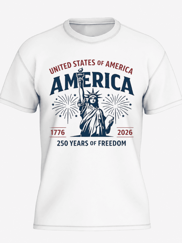 United States of America 250 Years of Freedom T-Shirt | Statue of Liberty USA 250th Anniversary 1776–2026 Patriotic Graphic Tee image 2