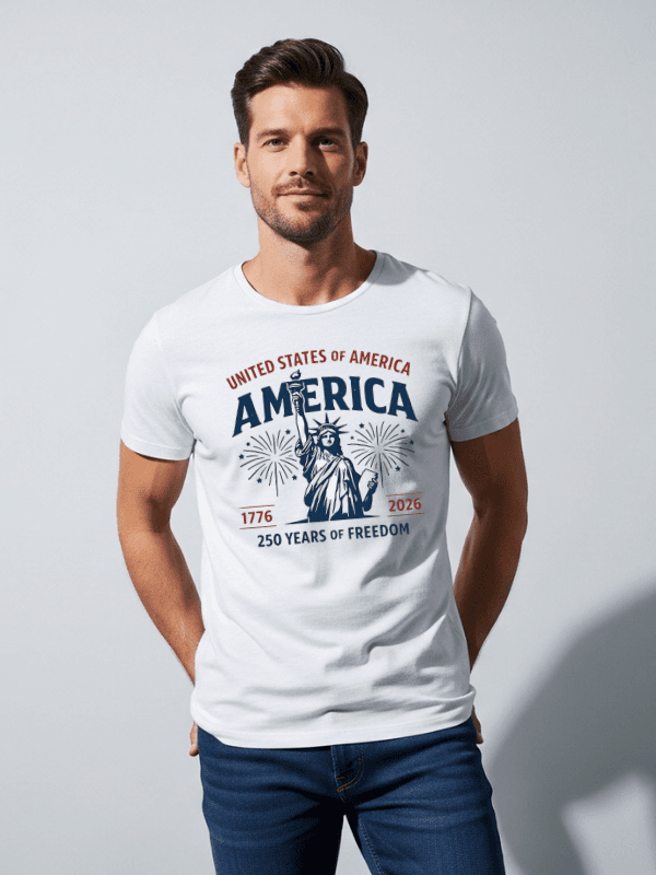 United States of America 250 Years of Freedom T-Shirt | Statue of Liberty USA 250th Anniversary 1776–2026 Patriotic Graphic Tee image 0