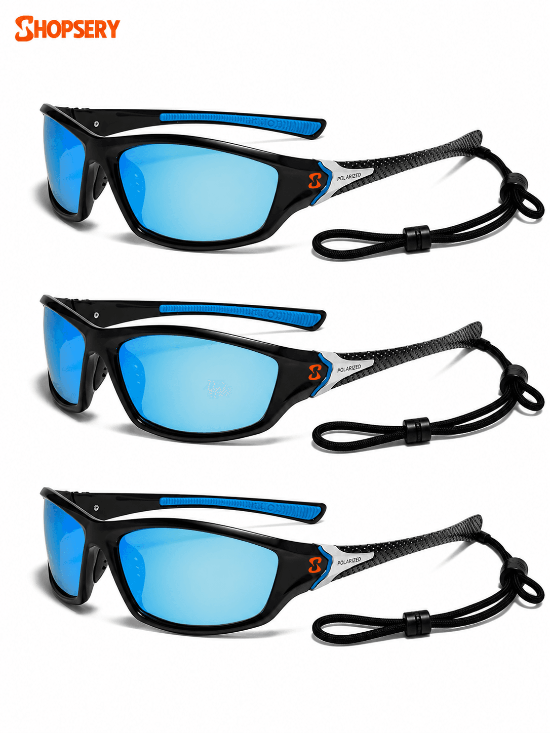 Shopsery Polarized Sports Sunglasses for Men 3 Pack Combo – UV400 Protection | HD Polarized Driving, Fishing &amp; Cycling Sunglasses - 3 Blue image