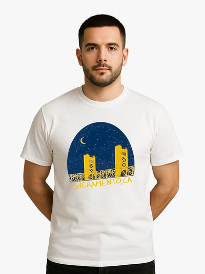 Sacramento Tower Bridge Night Graphic T-shirt (White) image 1