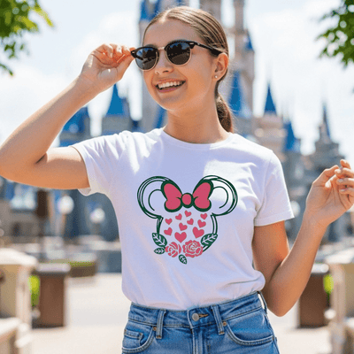 Disneyland Floral Minnie Bow T-Shirt | Disney Vacation Tee for Women | Unisex Disney Tee image 0