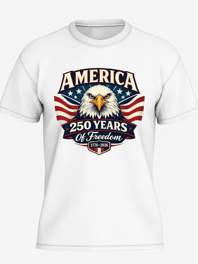 America 250 Years of Freedom Patriotic Eagle T-Shirt | USA 250th Anniversary 1776–2026 Graphic Tee image 1