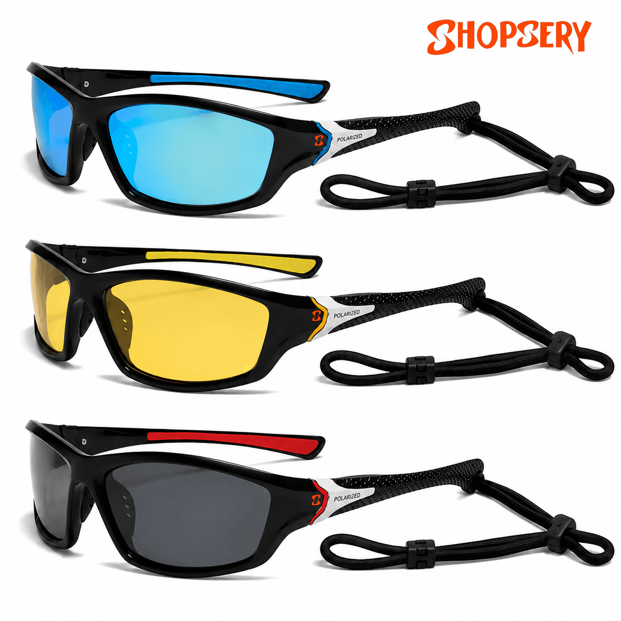 Shopsery Polarized Sports Sunglasses for Men 3 Pack Combo – UV400 Protection | HD Polarized Driving, Fishing &amp; Cycling Sunglasses - Blue+Yellow+Red Black image
