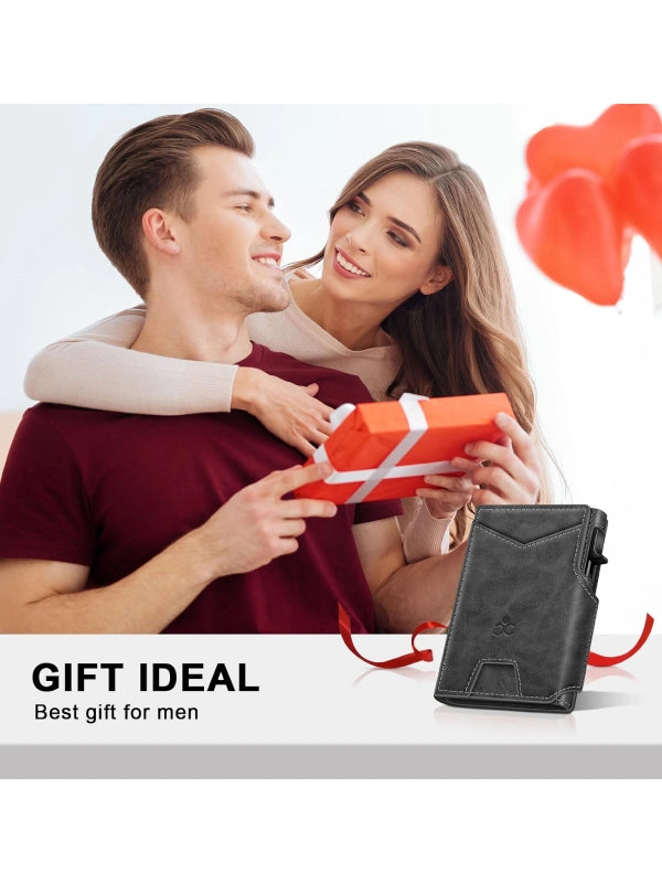Slim RFID Wallet for Men – Aluminum Card Holder with Pop-Up Eject Mechanism, Magnetic Leather Cover, ID Window & Expandable Cash Slot image 6