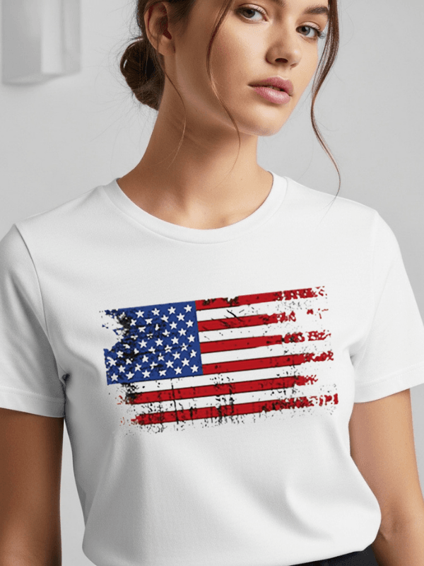Vintage American Flag Patriotic T-Shirt | Distressed USA Flag Graphic Tee | Classic Red White Blue Independence Day Shirt image 0