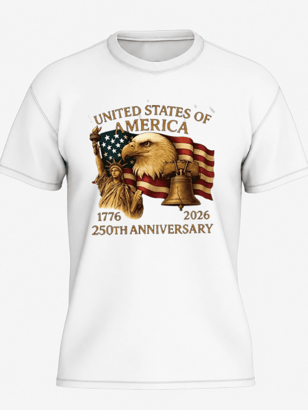 United States of America 250th Anniversary T-Shirt | Patriotic Eagle, Statue of Liberty &amp; Liberty Bell 1776–2026 Graphic Tee image 1