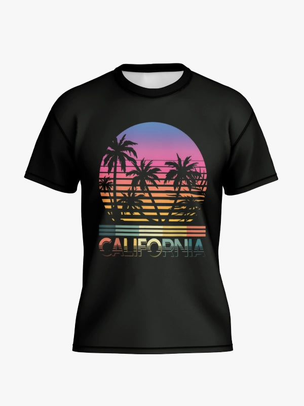 California Retro Palm Sunset Graphic T-shirt (Black) image 0
