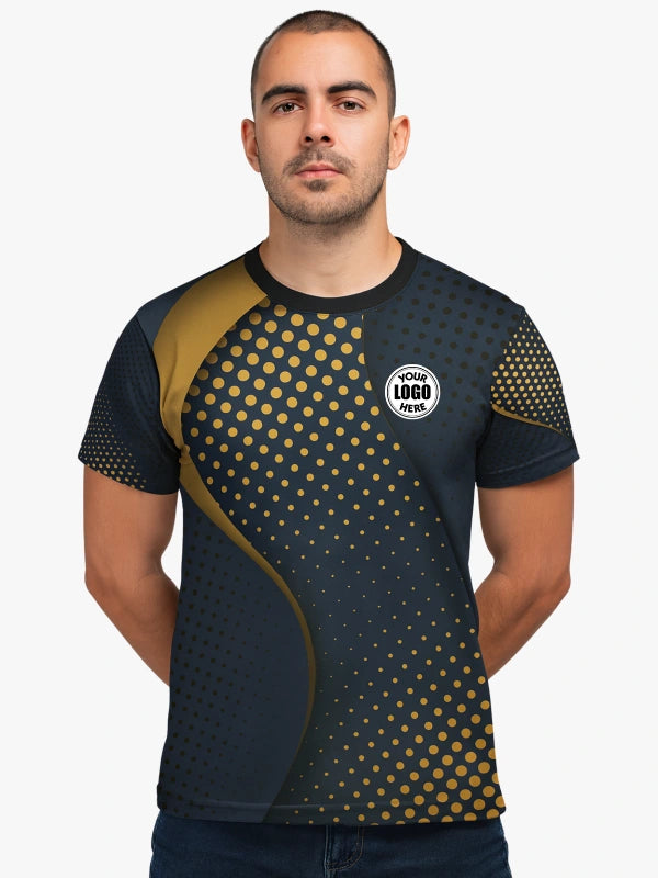 Custom Black and Gold Dotted Round Neck Sports Jersey by Shopsery image 1