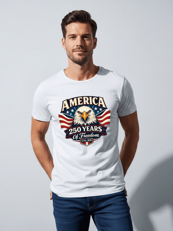 America 250 Years of Freedom Patriotic Eagle T-Shirt | USA 250th Anniversary 1776–2026 Graphic Tee image 3