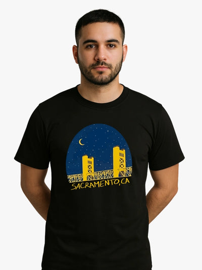 Sacramento Tower Bridge Night Graphic T-shirt (Black) image 1
