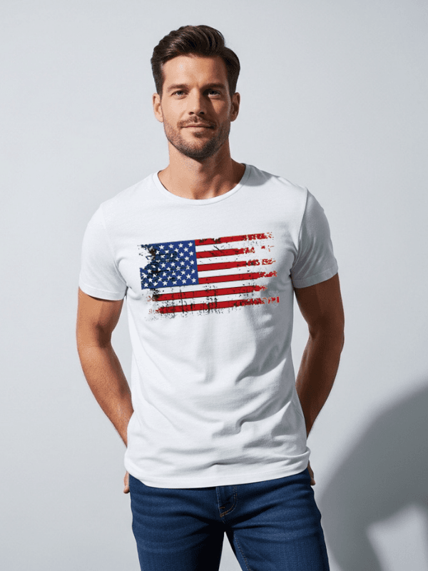 Vintage American Flag Patriotic T-Shirt | Distressed USA Flag Graphic Tee | Classic Red White Blue Independence Day Shirt image 3