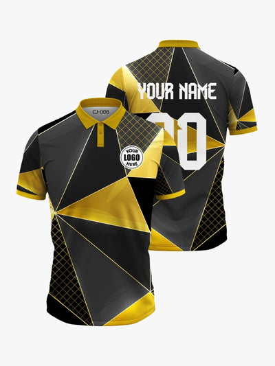 Custom Black and Yellow Geometric Polo Jersey-Custom cricket Jersey by shopsery image 0