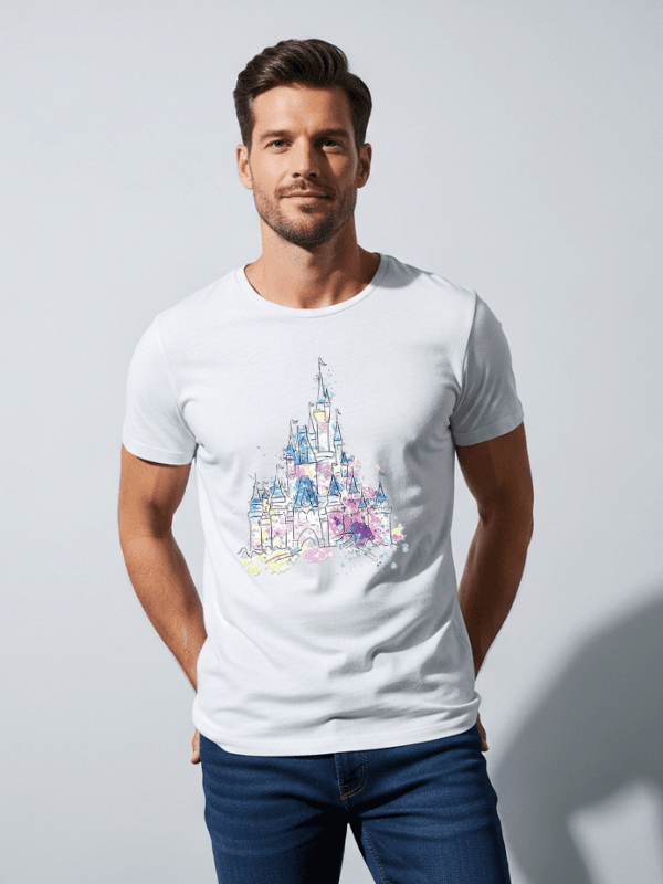 Disneyland Castle Graphic T-Shirt | Pastel Theme Park Vacation Tee image 0