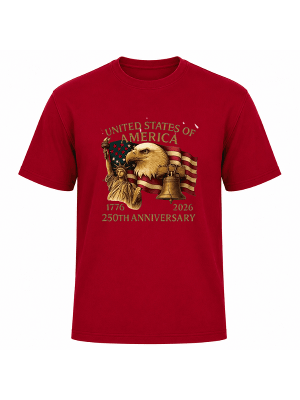 United States of America 250th Anniversary T-Shirt | Patriotic Eagle, Statue of Liberty &amp; Liberty Bell 1776–2026 Graphic Tee image 7