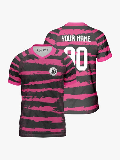 Custom Magenta and Black Striped V-neck Raglan Sports Jersey | Custom Soccer Jersey By Shopsery image 0